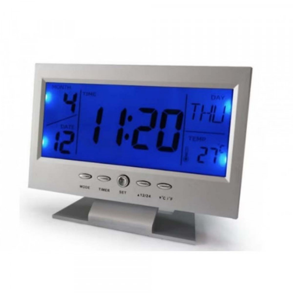 Електронен настолен светещ часовник с гласов контрол, аларма, органайзер, час, дата, температура и голям дисплей