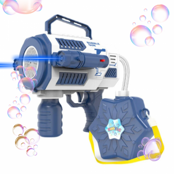 Базука за сапунени балони с резервоар и LED светлина - 12 HOLE BUBBLE GUN BLUE