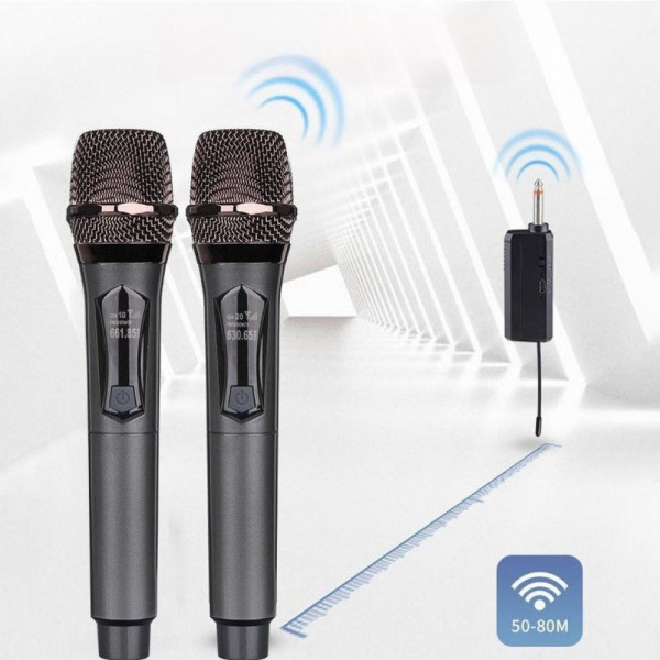 Двойна професионална безжична микрофонна система TTD-M16 -5 канала за караоке с адаптер 3.5mm-6.5mm, микрофон