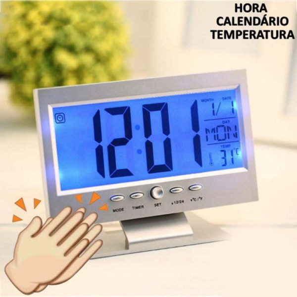 Електронен настолен светещ часовник с гласов контрол, аларма, органайзер, час, дата, температура и голям дисплей