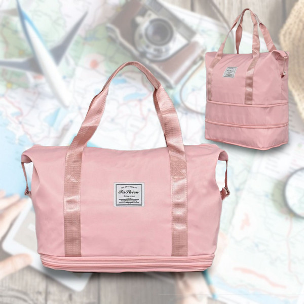 Практична сгъваема на две нива дамска чанта от текстил PINK 2643