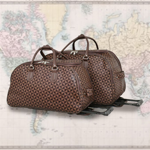Луксозни пътни чанти с колелца от еко кожа - Travel BROWN 2446