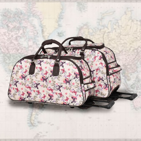 Луксозни пътни чанти с колелца от еко кожа - Travel BUTERFLIES 2446