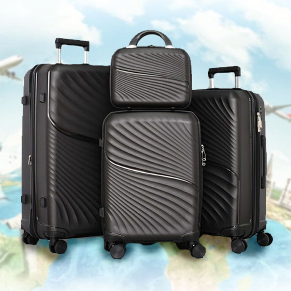 Комплект устойчиви авио куфари и надкуфарна чанта AIR - BLACK 4004