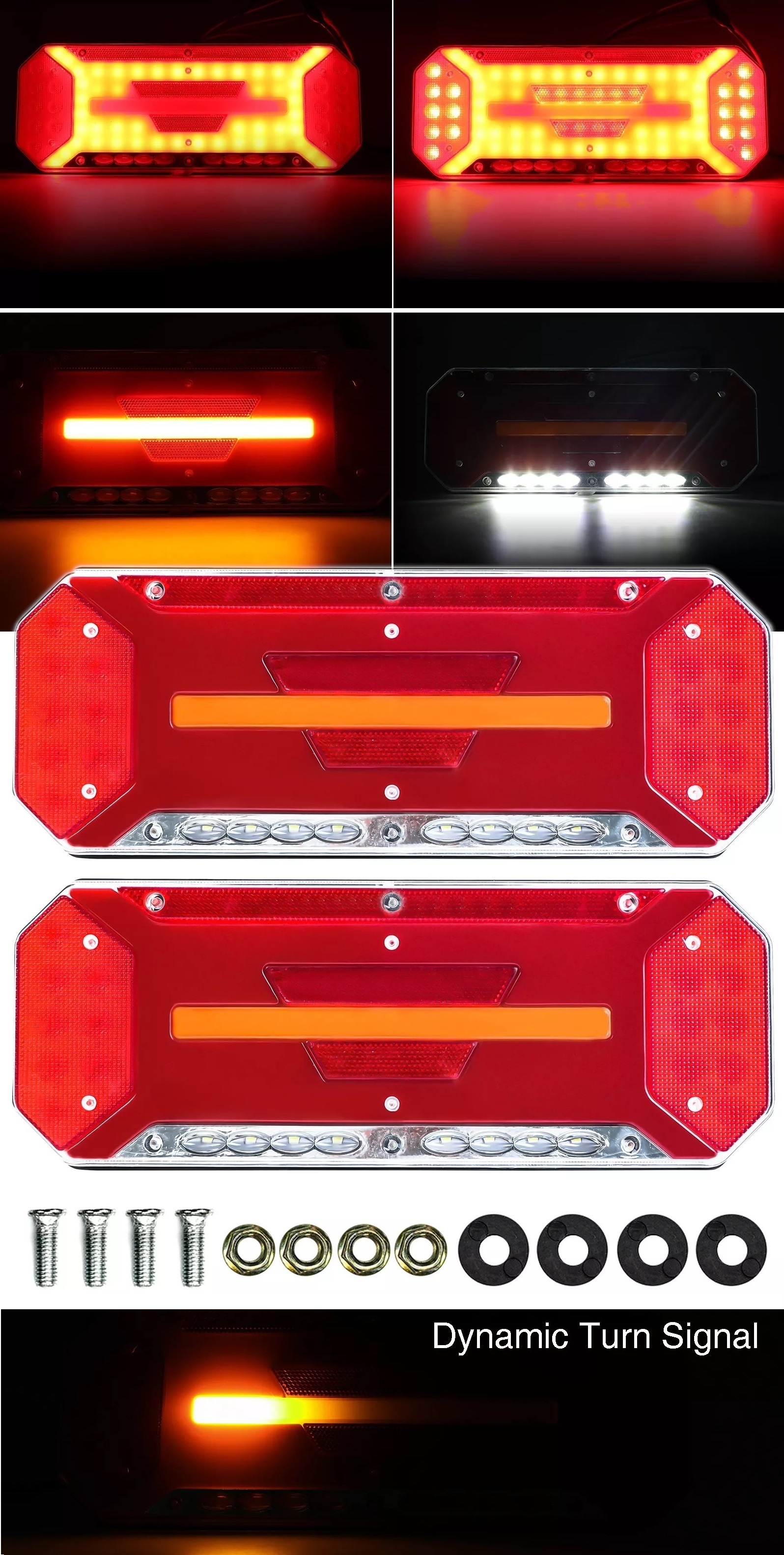 Комплект Диодни Лед LED Стопове 5 функции с Динамичен Бягащ Мигач 12v 24v 346mm x 130mm