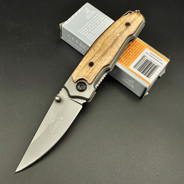 Сгъваем мини нож GERBER X18, стомана 5Cr13Mov, с дървена дръжка - чирени с винтове