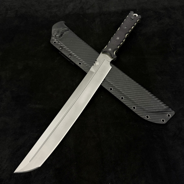 Тежък двуръчен японски меч HOLY SWORD VILLA WAKIZASHI, фултанг стомана US 5160, дръжка G10, кания KSheat carbon, висок клас изделие