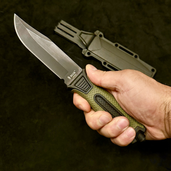 Тактически нож BGOK 2958B GREEN, твърда кания за колан, стомана 420, ловен нож