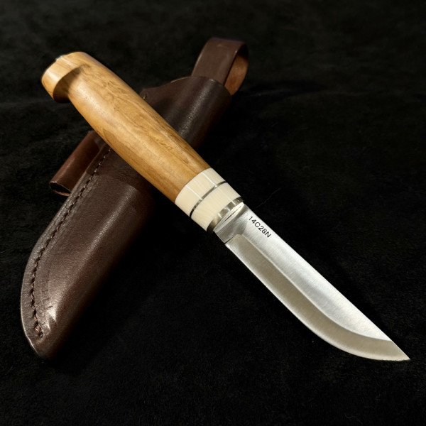 Немски ловен нож DER HUNT 335 SANDVIK, шведска стомана 14C28N, кания телешки бланк