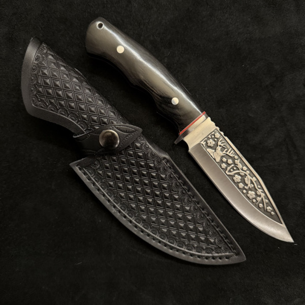 Руски ловен нож ОХОТНИК, фултанг стомана 65х13, кожена кания