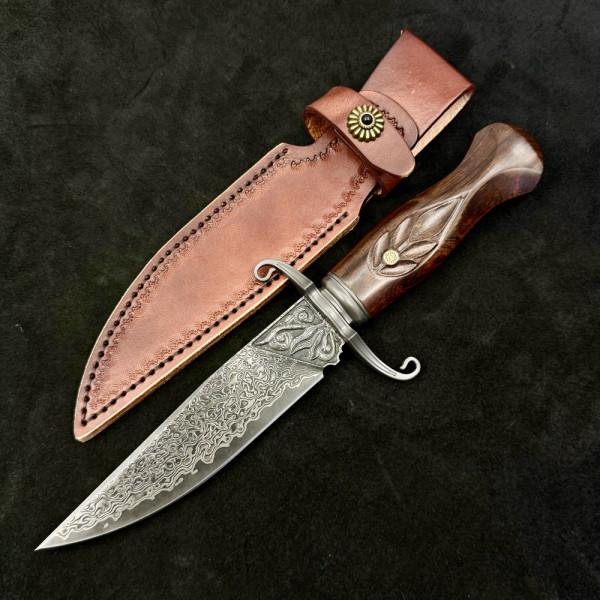 Ориенталски ловен нож Persian DAMASKUS 234, дамаска стомана VG10/96 слоя, дръжка пустинно желязно дърво