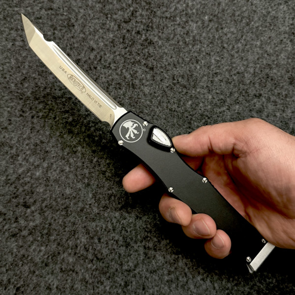 Автоматичен тактически нож Microtech HALO VI TANTO SILVER, стомана Bohler M390, кобур