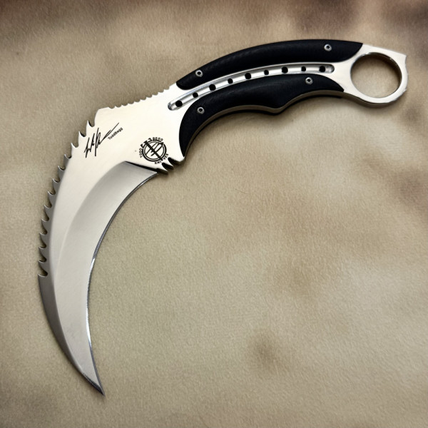 Ръчно изработен дизайнерски карамбит на Тод Бег Todd Begg Tiger Karambit с кожена кания