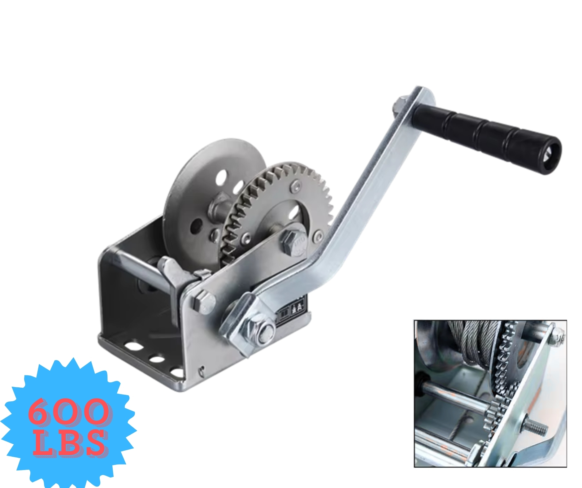 Ръчна лебедка със стоманено въже и автоматична спирачка - 250 кг, 8 метра