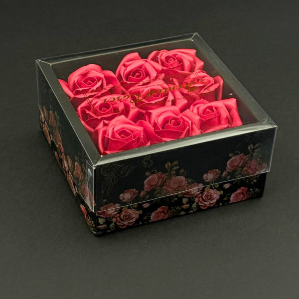 9 дизайнерски вечни ароматни рози - луксозен подарък за всеки повод, символ на вечната любов - червени в секси черна кутия