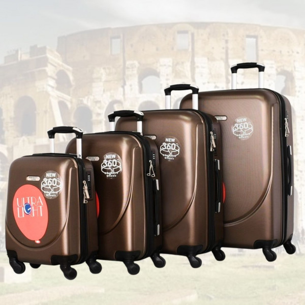 НОВО: 4бр Куфари 1217-4 BROWN  ABS,четири въртящи колелца, заключване с цифров шифър, комплект 4бр.