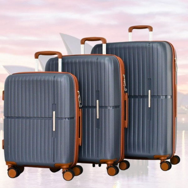 Стилен комплект от 3 броя куфари GREY  - малък, среден и голям, авиокуфари от полипропилен - 2007- тъмно сив