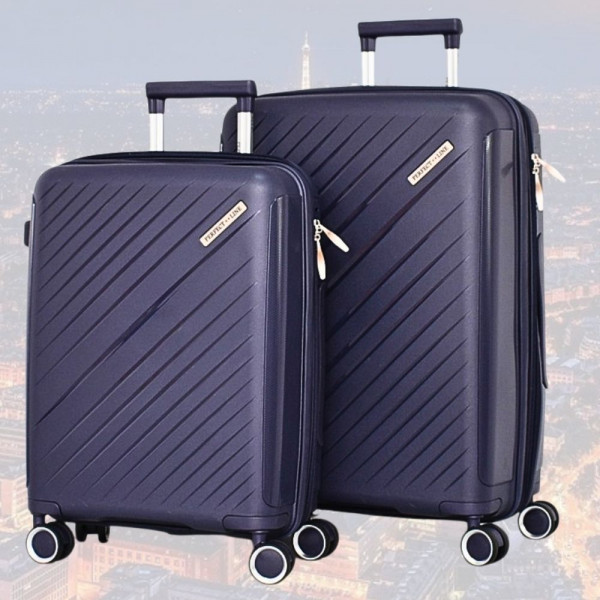 Практични авио куфари с четири колелца, въртящи се нa 360 градуса, полипропилен - DARK BLUE 2333-1/ 20+24 инча
