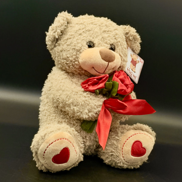 Голямо плюшено мече ТTEDDY ROSE, HUG ME с рози, вис. 28 см
