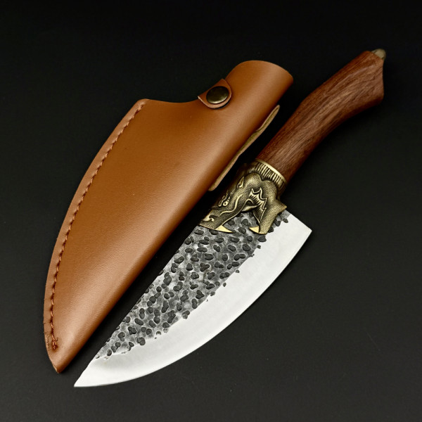 Универсален кухненски нож Sakura Gyuto DRAGON,  за зеленчуци, месо, риба, стомана 5Cr13Mov, дръжка розово дърво и месингов DRAGON гард