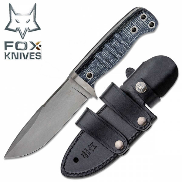 Масивен ловен нож FOX FX-103 Niolox, фултанг, микарта и кожена кания
