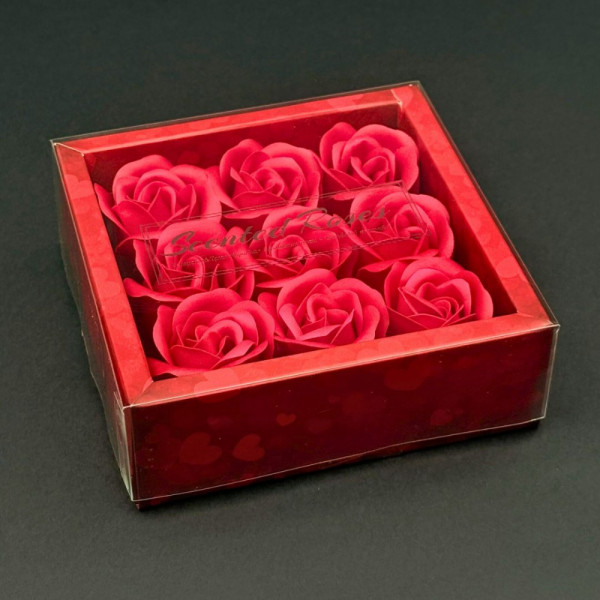 9 дизайнерски вечни ароматни рози - луксозен подарък за всеки повод, символ на вечната любов - червени в червена кутия