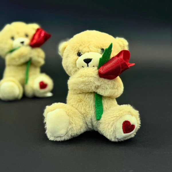 🧸 Меко и нежно плюшено мече с роза 🌹. Класически подарък за незабравим празник - 1 бр.
