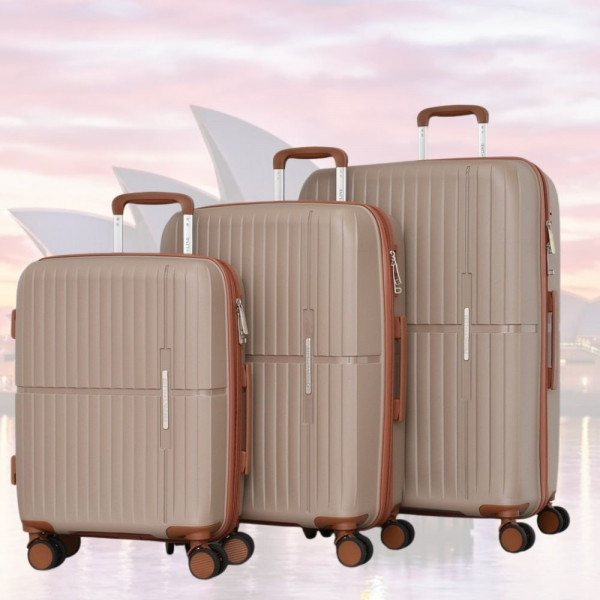 Стилен комплект от 3 броя куфари Beige Prima - малък, среден и голям, авиокуфари от полипропилен - 2007-  бежов 1