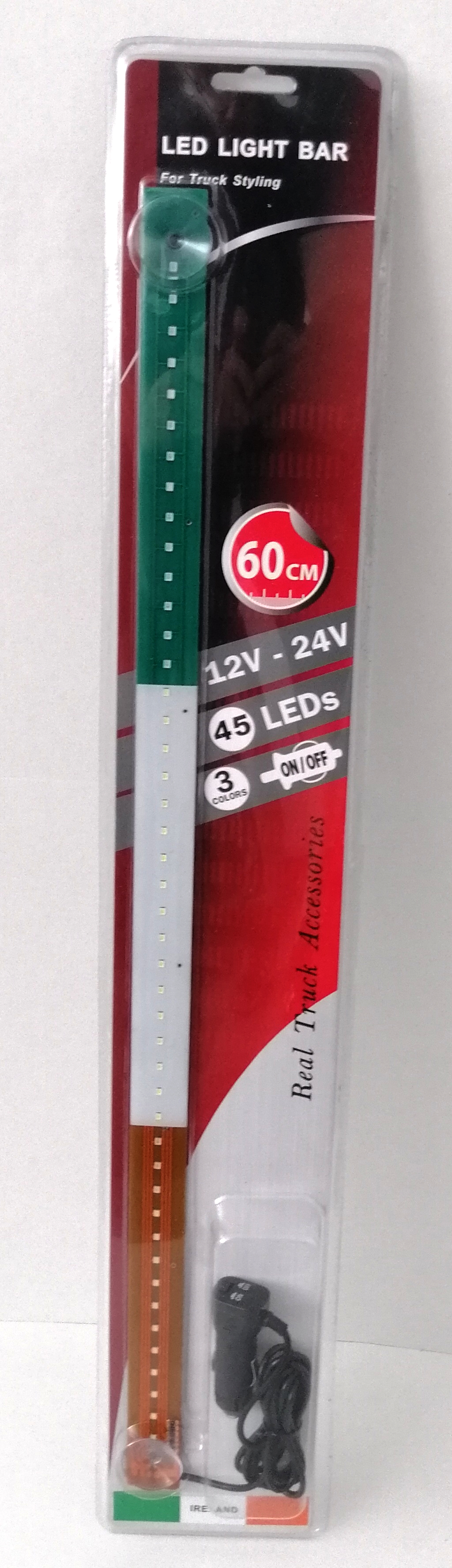 Светещ лед бар 60 cm 45 LED 12V - 24V зелено-бяло-оранжево IE Ireland флаг знаме Ирландия