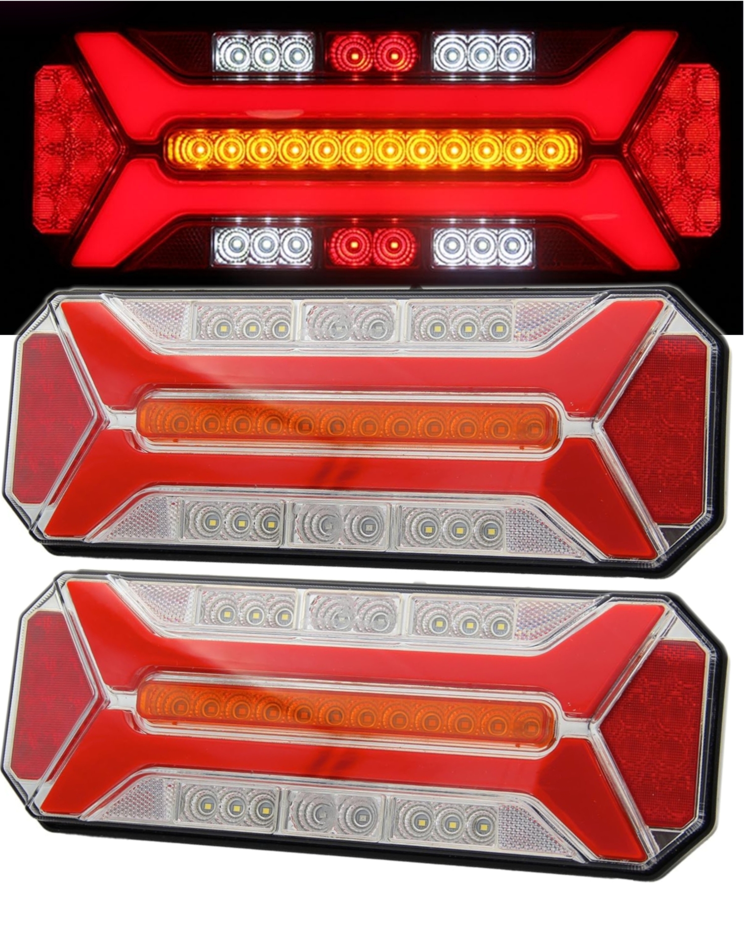 Комплект 2 бр. LED стопове с 5 функции за камион и ремарке, динамичен мигач, стоп светлина, заден ход, мъгла, IP66, 12–24V