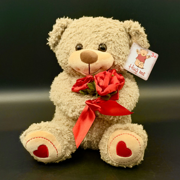 Голямо плюшено мече ТTEDDY ROSE, HUG ME с рози, вис. 28 см