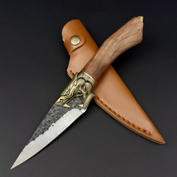 Универсален кухненски нож Alpine Utility DRAGON,  за малки задачи, белене,оформяне, стомана 5Cr13Mov, дръжка розово дърво и месингов DRAGON гард