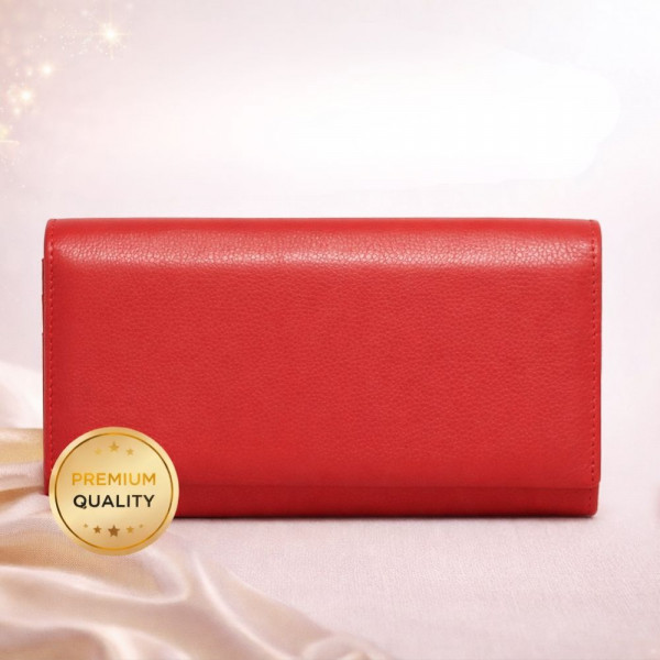 Елегантно червено портмоне портфейл от естествена кожа с много отделения, удобно и практично - RED - 87012