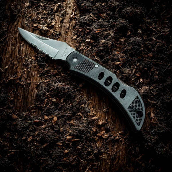 Сгъваем мини джобен нож от неръждаема стомана – комбинирано острие с назъбен ръб, здрава ергономична дръжка и щипка за джоб