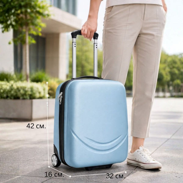 Твърд ABS АВИО куфар за ръчен багаж TRANSIT LIGHT BLUE  42/32/16 см