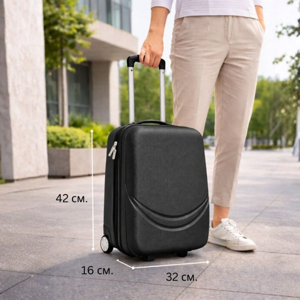 Твърд ABS АВИО куфар за ръчен багаж TRANSIT BLACK 42/32/16 см