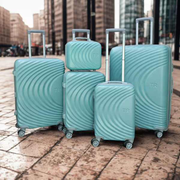 Висок клас авио спинъри ТR TURQOISE ABS- 5 броя, разширяващи се,  четири въртящи колелца,заключване с цифров шифър, всички екстри, куфари