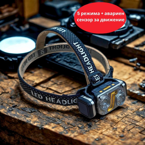 🔦 Мощен LED челник с 6 режима, сензор за движение и магнит за ползване като работна лампа, авариен режим-HX-T70S