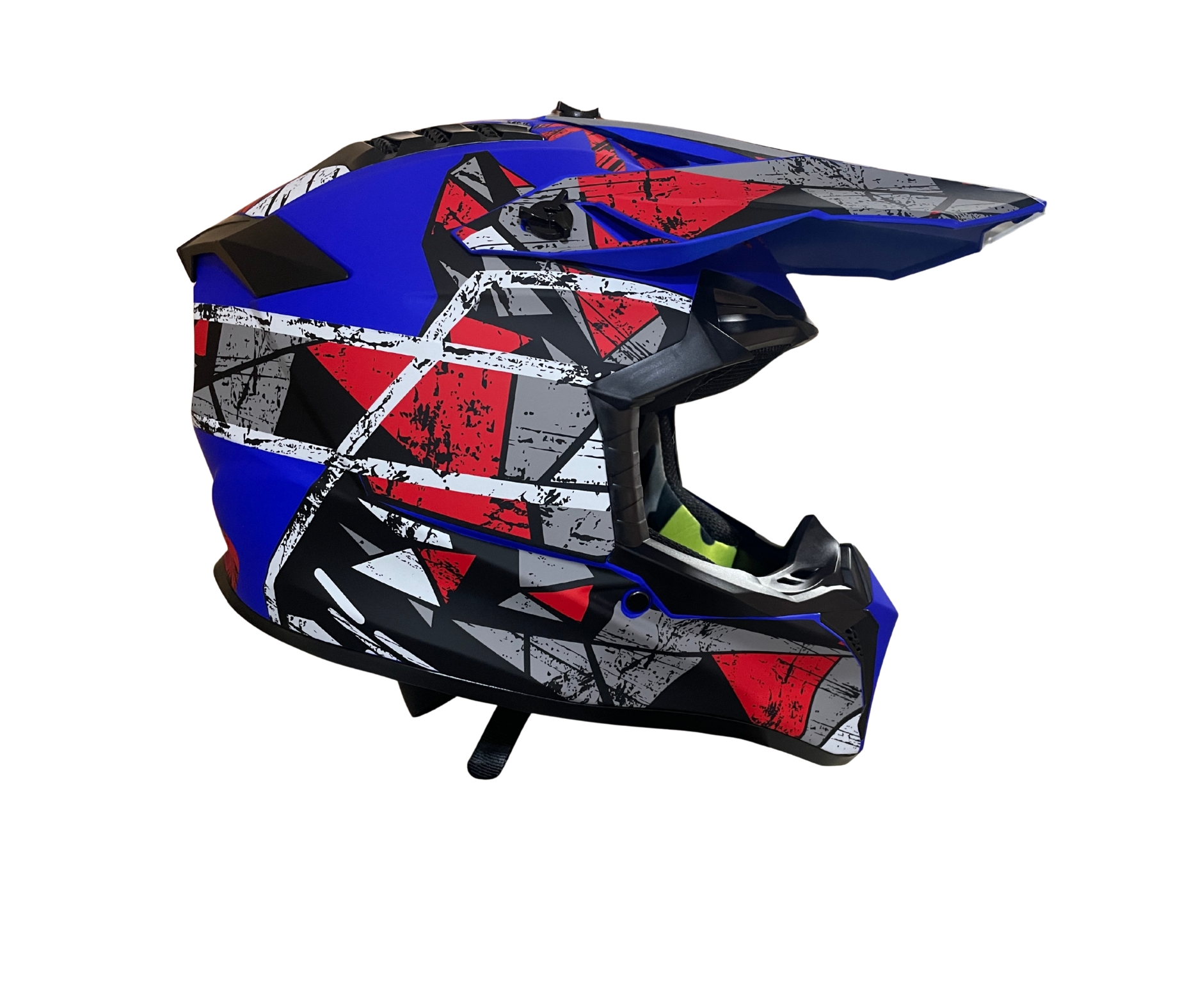 Мотокрос - Ендуро каска за мотор, ATV, велосипед – размер XS (51–52 см) син мат с червен/сив дизайн