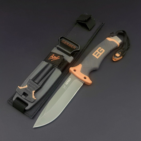 Голям  нож за оцеляване/ловен нож GERBER  Bear Grylls с точило на канията, магнезиева запалка и  свирка в тактическа кания, за лов