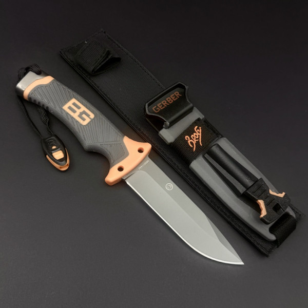 Голям  нож за оцеляване/ловен нож GERBER  Bear Grylls с точило на канията, магнезиева запалка и  свирка в тактическа кания, за лов