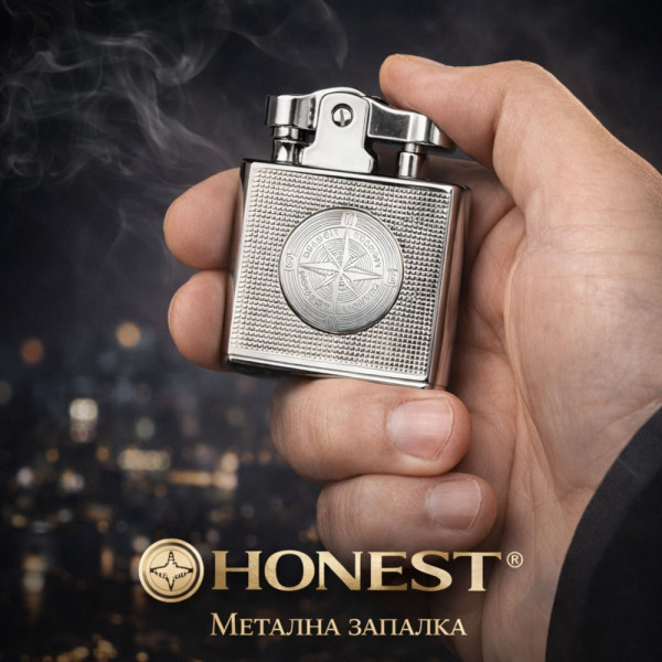 🔥 Луксозна метална бензинова запалка HONEST VINTAGE COMPASS с 3 камъчета в комплекта, подаръчна кутия