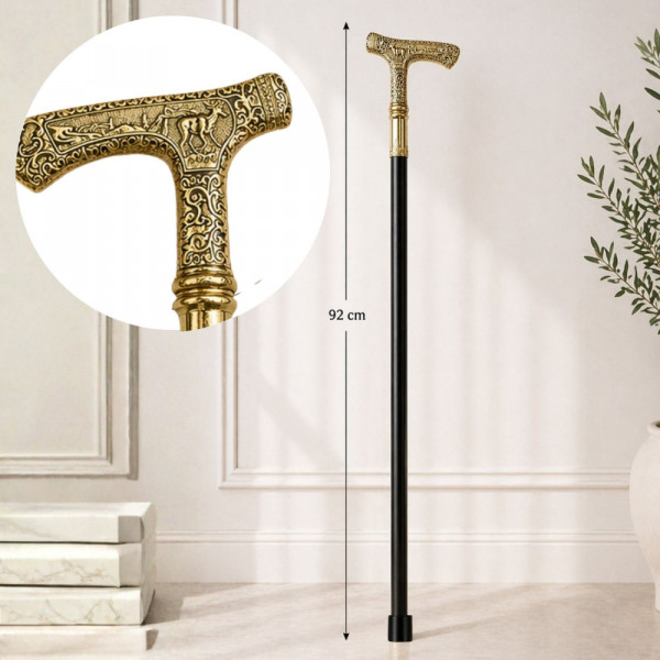 Елегантен и стилен бастун с кинжал и метална дръжка с горска сцена с елен