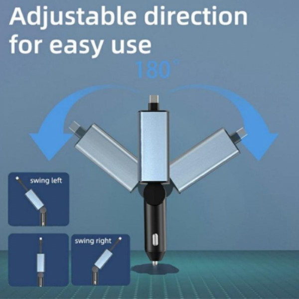 Автомобилен Bluetooth 5.3 FM модулатор с USB + USB-C, прибиращ се Type-C кабел 75 см и LED осветление - C77