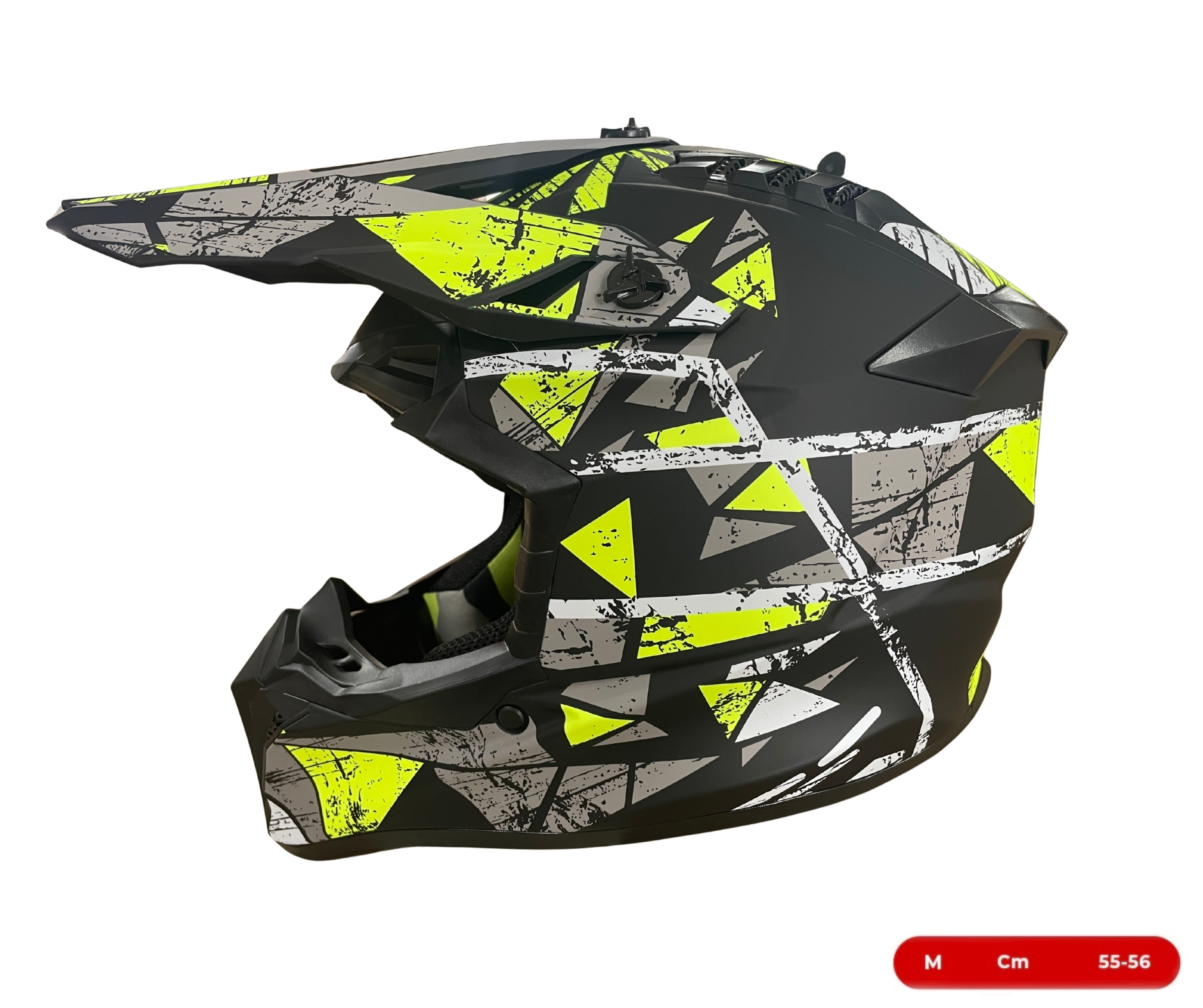 Мотокрос - Ендуро каска за мотор, ATV, велосипед – размер M (55–56 см) черен мат с неоново жълт дизайн