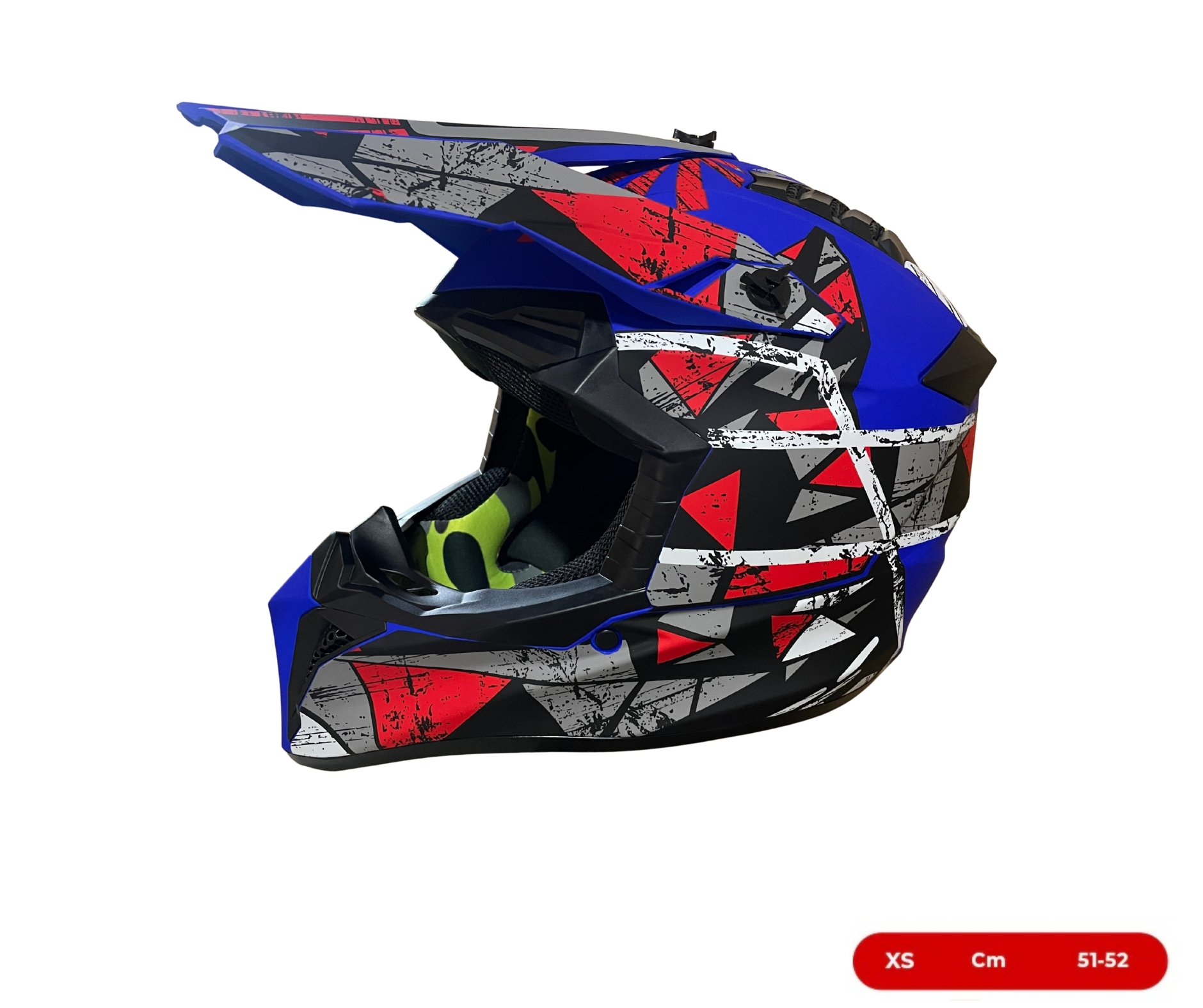 Мотокрос - Ендуро каска за мотор, ATV, велосипед – размер XS (51–52 см) син мат с червен/сив дизайн