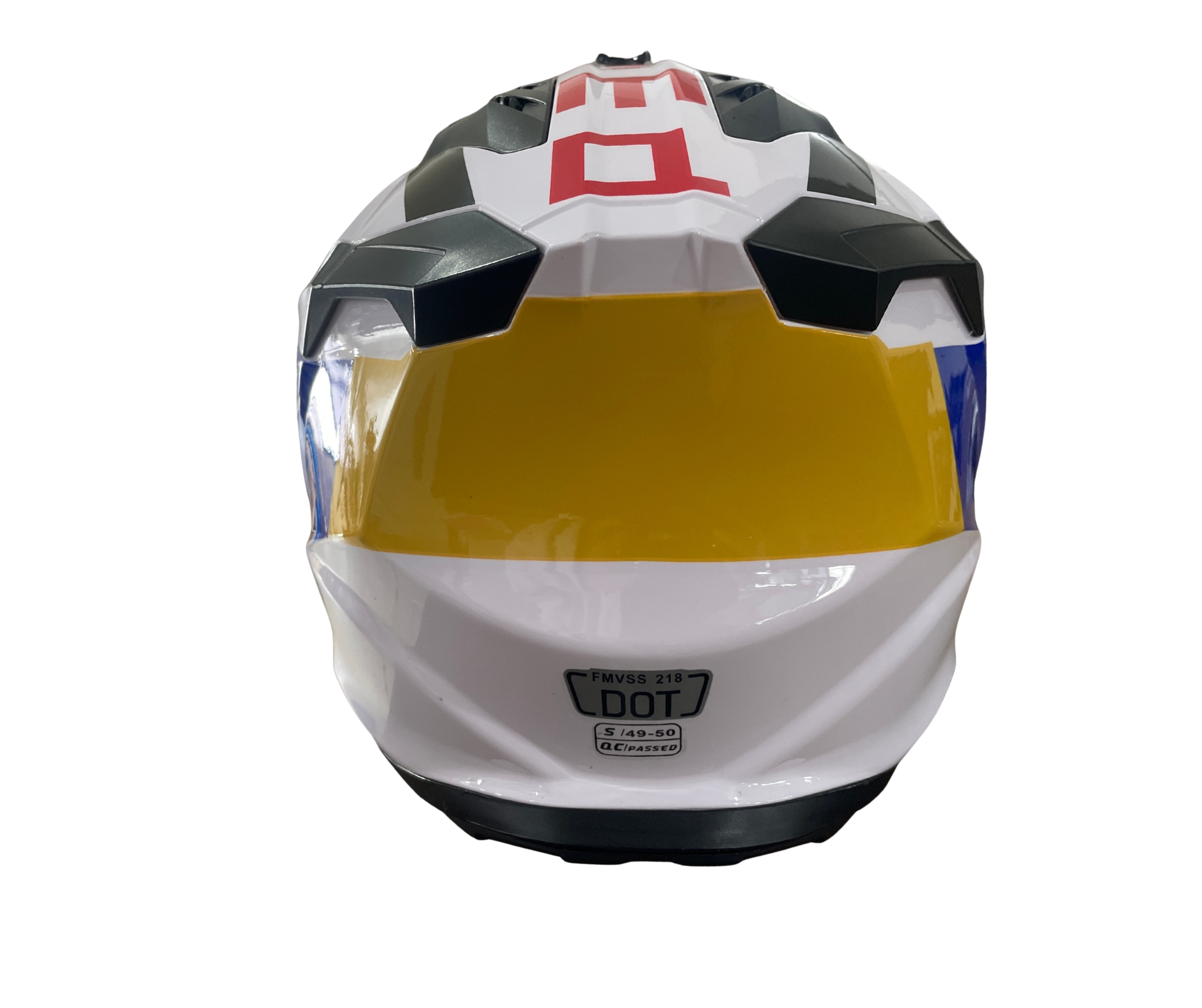 Мотокрос - Ендуро каска за мотор, ATV, велосипед – размер S (53–54 см) бяла с жълто/син дизайн