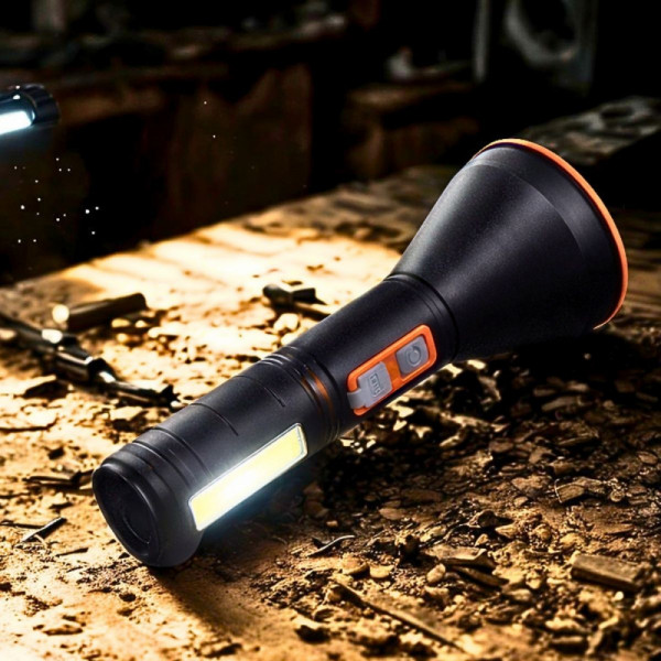 🔦 Практичен LED фенер с алуминиев корпус 2 в 1 с 2 режима и странична работна лампа-FA-8025C