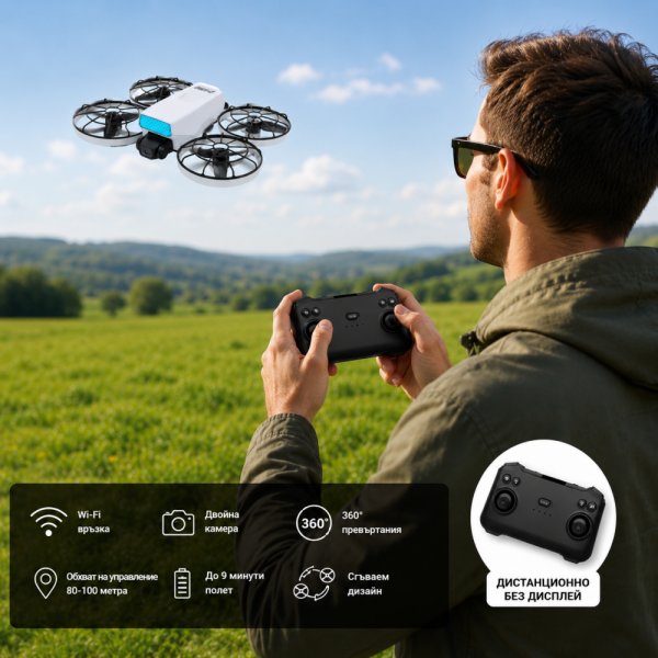 🚁 Интелигентен сгъваем дрон с двойна камера и Wi-Fi управление, с дистанционно БЕЗ ДИСПЛЕЙ