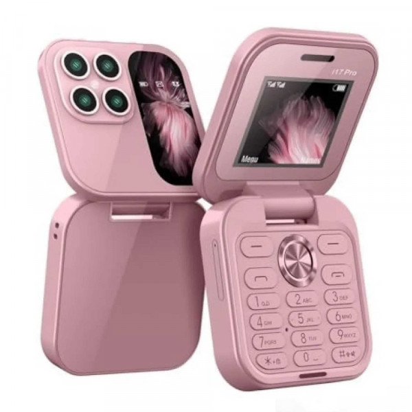 i17 Pro FLIP PINK, компактен телефон с 4 камери 48MPx, Dual SIM, български език